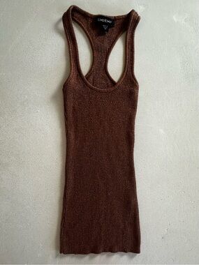 Authentic bebe Brown Ribbed Racerback Glitter Knit Tank